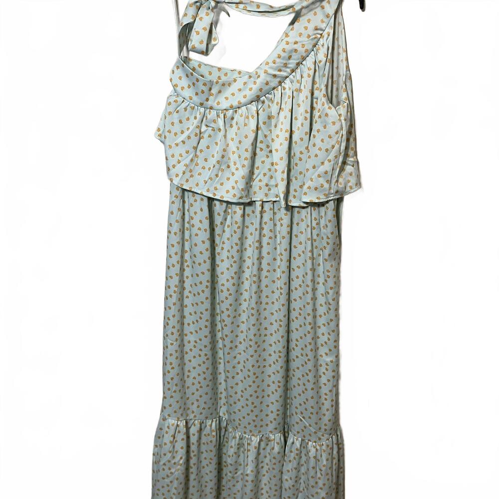 Y.A.S Blue Mint Chic One Shoulder Luxury Elegant Midi Dress Large-New ($139)